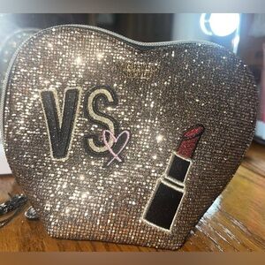 Victoria's Secret✨🩶🖤 Silver Glitter Heart Cosmetic Bag